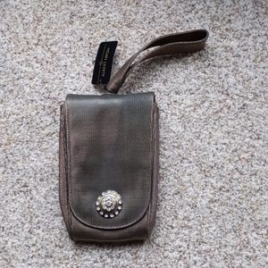 New Albert Nipon evening bag clutch small purse wrist strap metallic fab…